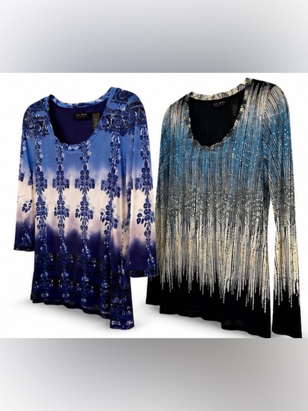 Vintage Axcess Y2K Mesh Whimsical Blouse Bundle Blue Stretch Tops Sz M 2 Pack - Picture 4 of 16